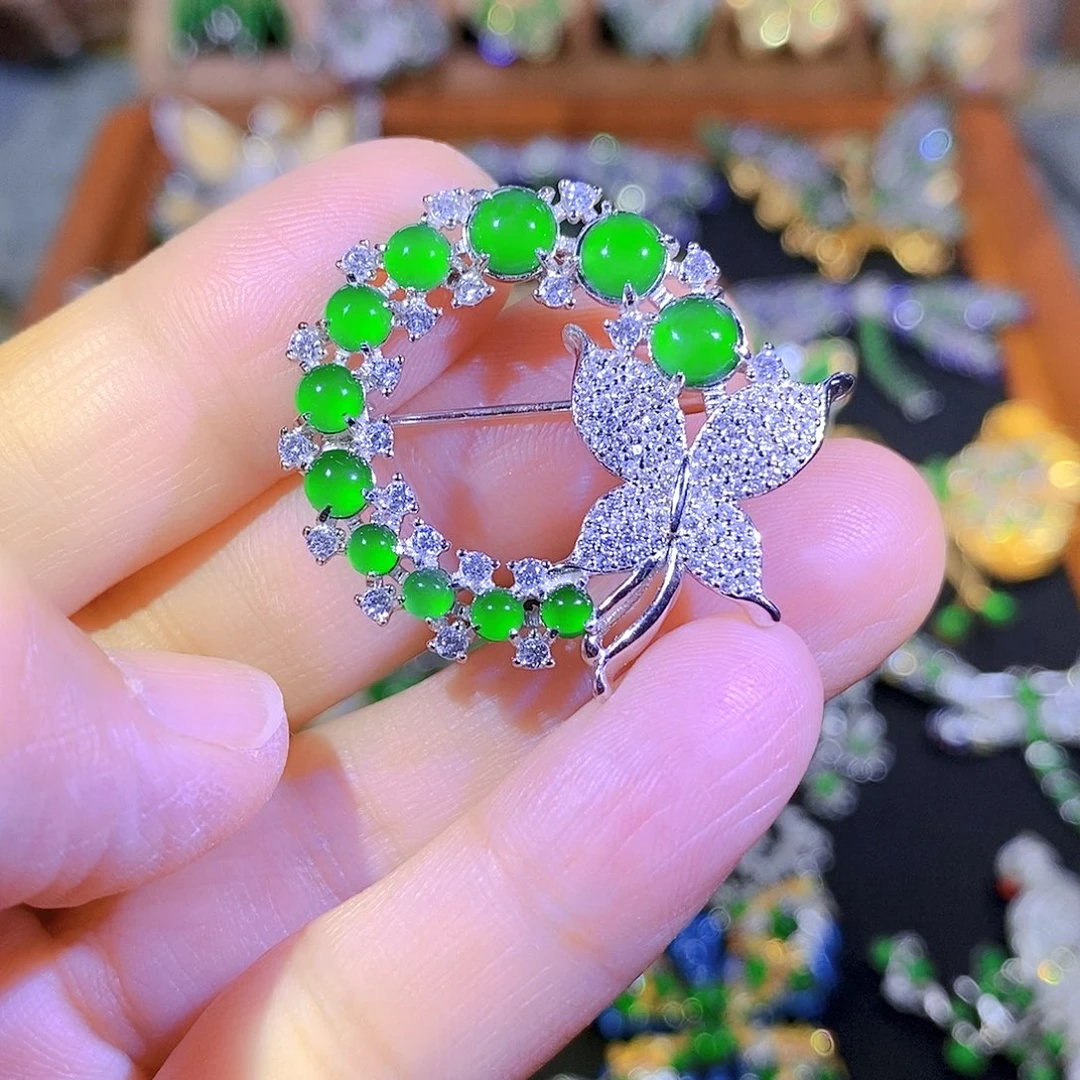 吊坠(不含链)银S925镶嵌翡翠