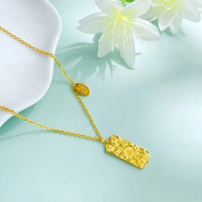 坠链均足银 999.9新款cnc碎碎冰吉言无事牌项链