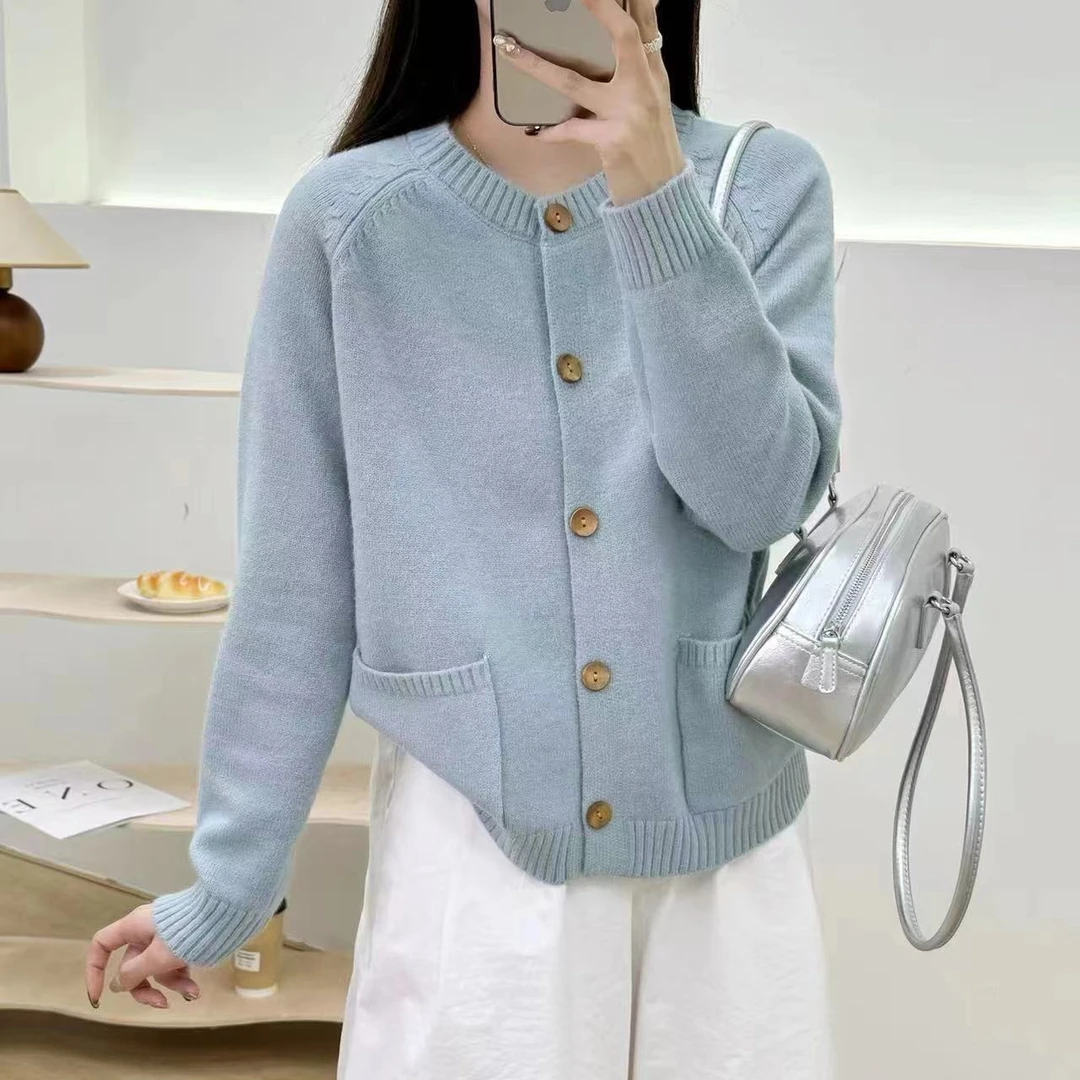 针织衫女开衫秋装新款时尚洋气宽松毛衣口袋外套休闲百搭上衣长袖