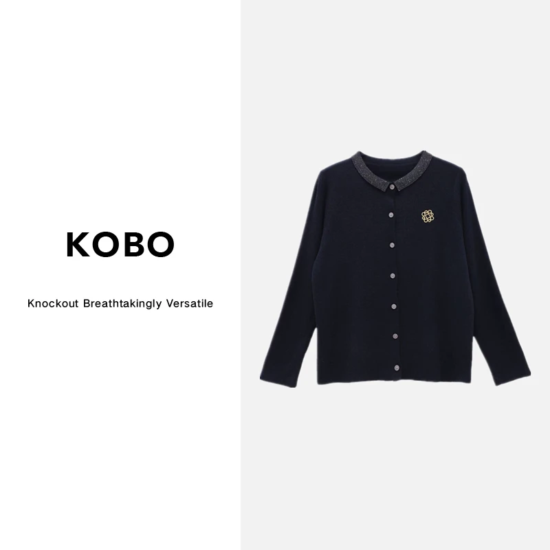 【KOBO】G10232方领烫钻罗刺绣打底针织开衫长袖百搭羊毛衫ly10232