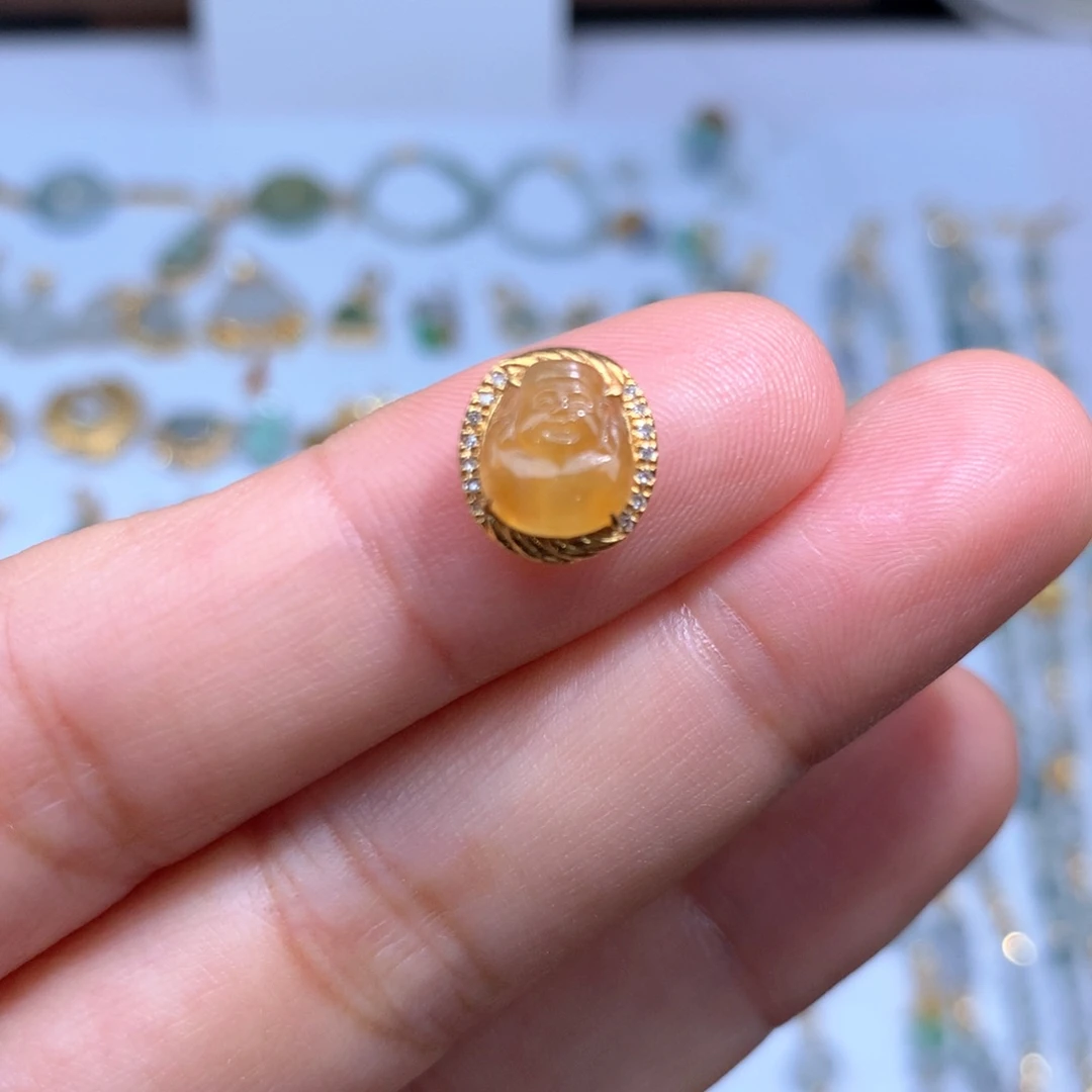 翡翠18K金镶嵌吊坠(不含链)财神爷