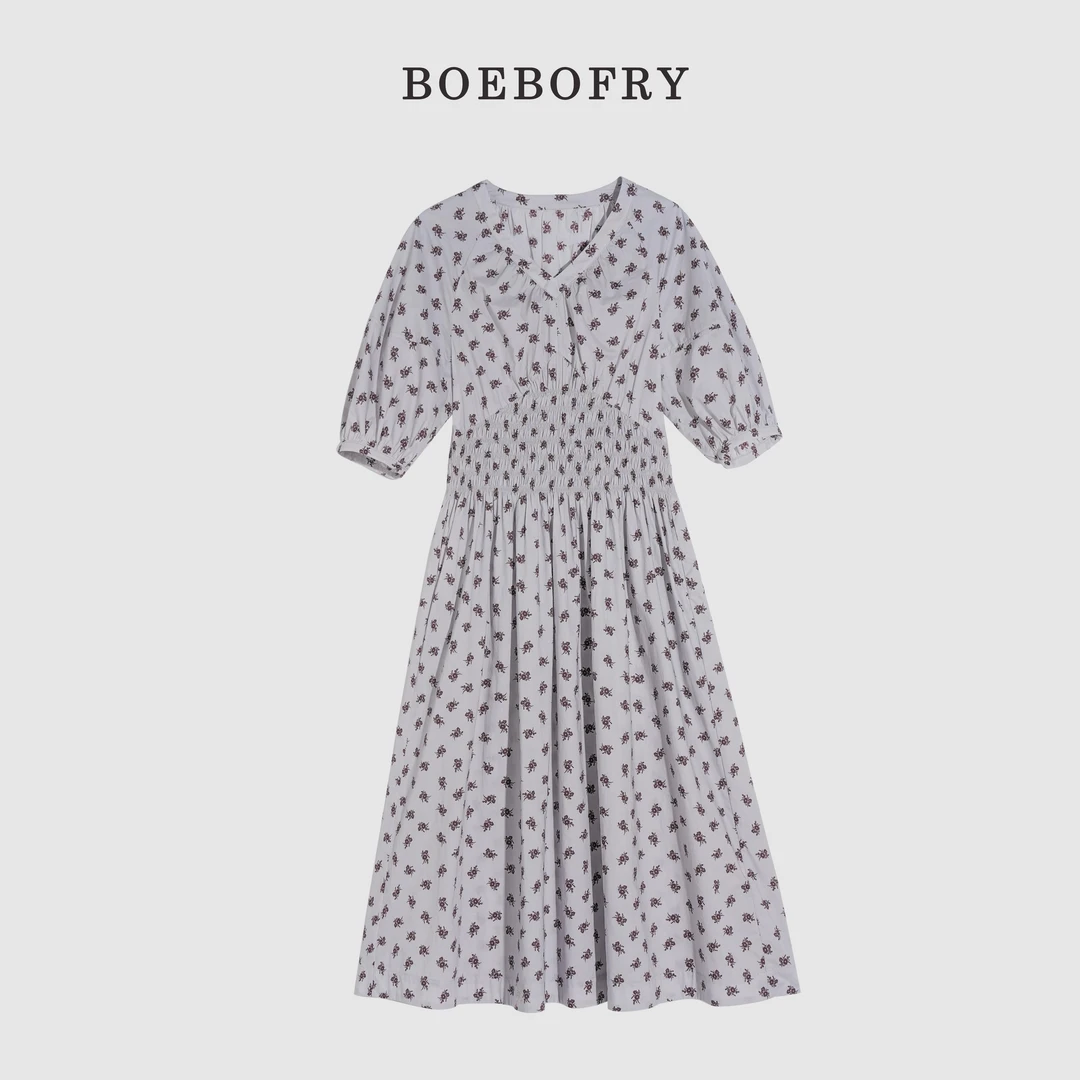 BOEBOFRY<清新碎花>100%纯棉气质宽松减龄碎花连衣裙BE2L0859