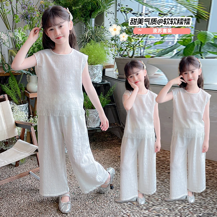 女童夏季新款满钻套装儿童甜美白月光休闲套装儿童高品质可爱套装