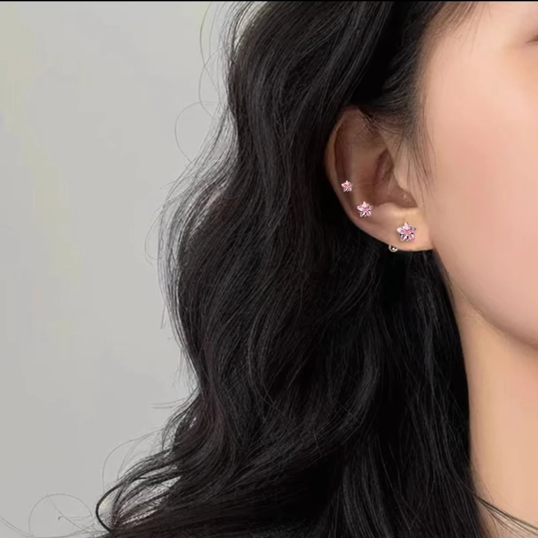 铜合金锆石耳饰 不锈钢螺丝耳钉女睡觉免摘耳环耳蜗细针有耳洞细