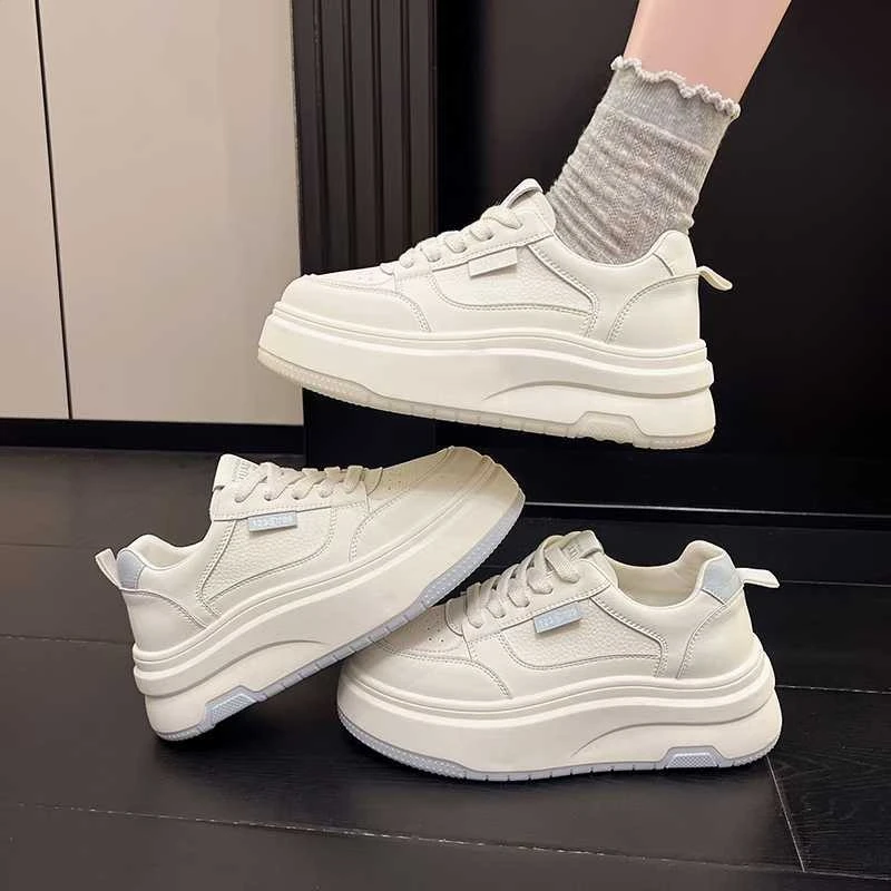 真皮厚底小白鞋女2025年新款小个子增高百搭透气时尚休闲鞋女白色