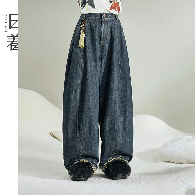 日着•趣•雪怪牛仔裤女2025秋季新款复古独特慵懒阔腿裤子RD8701N2