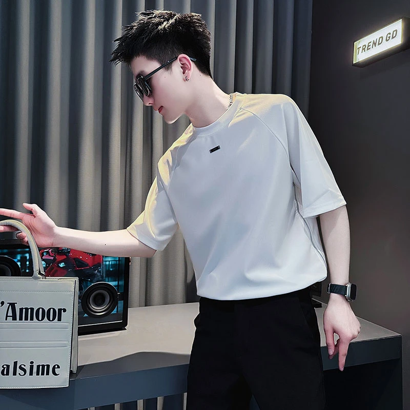 短袖男t恤夏季新款男式上衣网红洋气炸街高级感男装英伦痞帅半袖