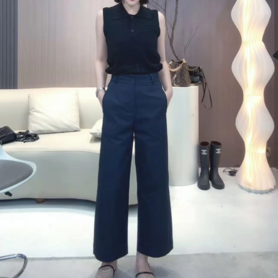 卡其色九分高腰直筒阔腿裤女2025夏季新款百搭宽松显瘦休闲裤