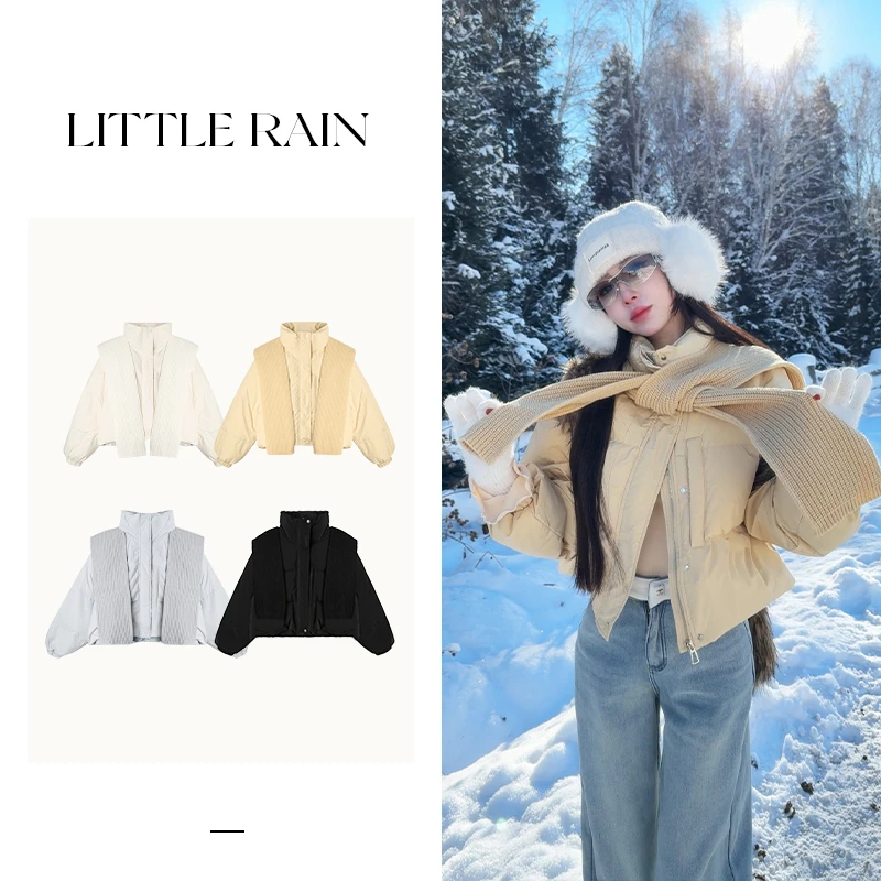 小雨姐姐新款【欧尼暖包】设计感针织搭肩加厚保暖短款外套女