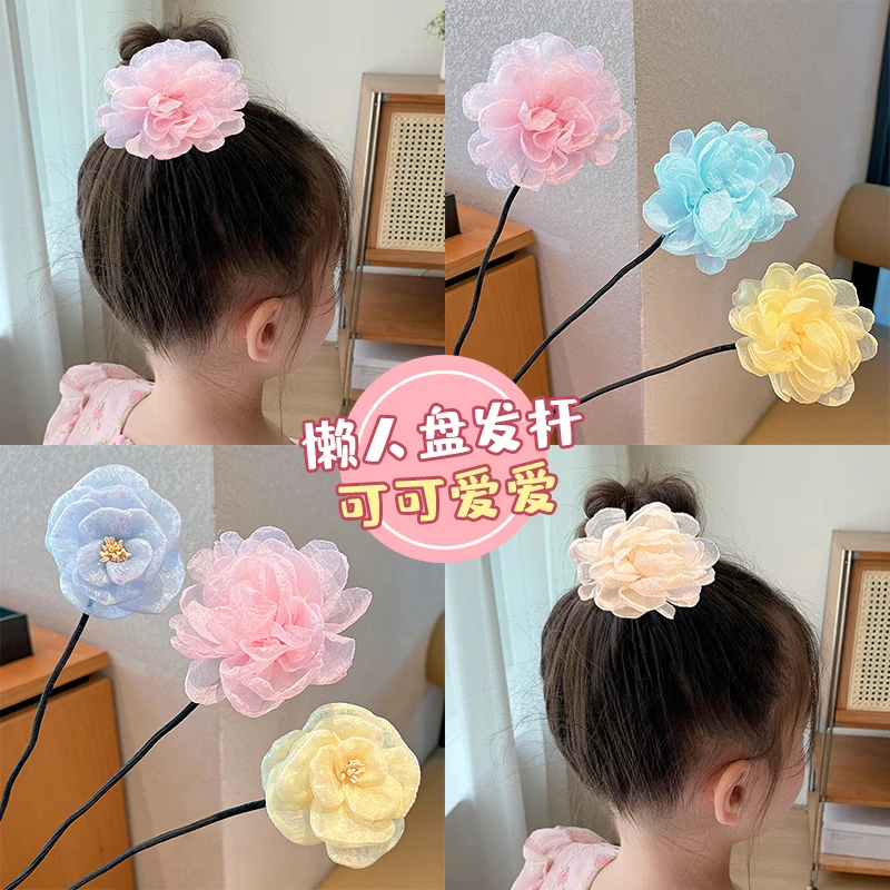 儿童2025新款花朵盘发神器盘发杆小女孩不伤发丸子头神器头饰发饰