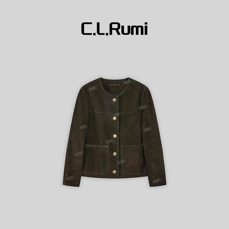 【燕子福利】”扭结沉香“25春新轻奢古绿百搭真皮小羊皮皮衣6497wt