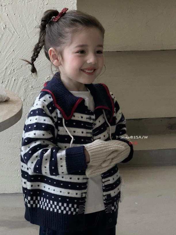 7seven·2025秋～爱心条纹毛衣2741女童可爱