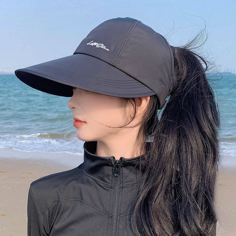 加大帽檐防晒帽女遮阳防紫外线夏季户外速干鸭舌渔夫帽空顶太阳帽