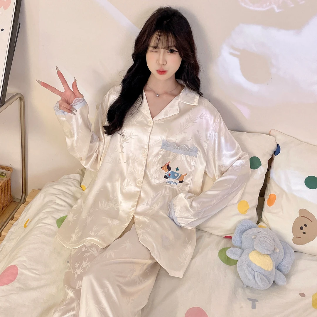 可爱卡通睡衣女春秋长袖甜美2025新款可爱腊肠狗可外出家居服套装
