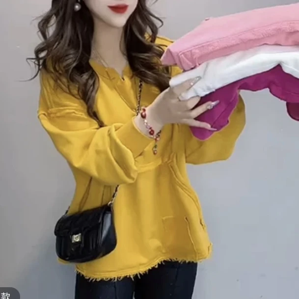 水洗毛圈棉卫衣显瘦时尚百搭休闲宽松长袖圆领韩版卫衣T恤