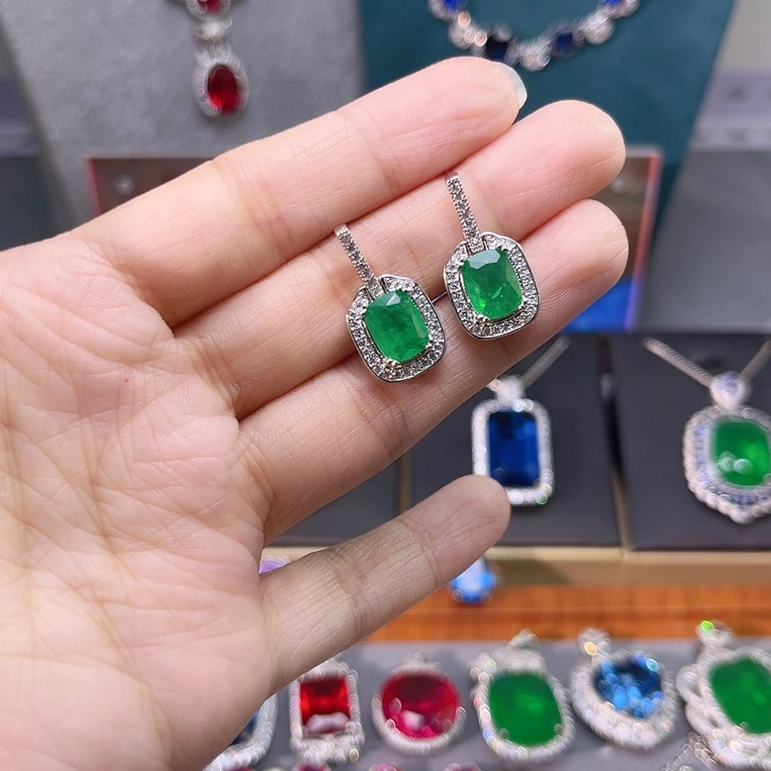 银S925镶嵌耳饰祖母绿263