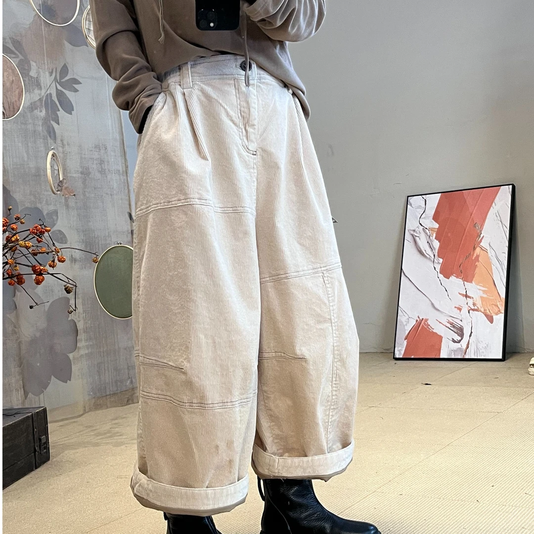 忆古朴拙251009双压线灯芯绒双层八分裤