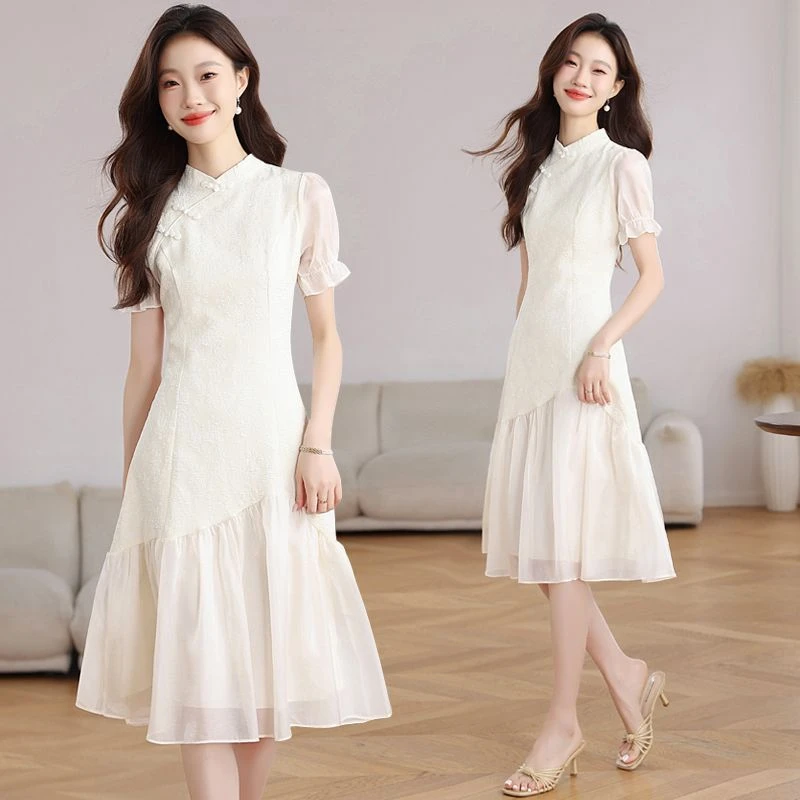 2025夏季女装新中式旗袍改良复古小香风连衣裙拼接设计感气质显瘦