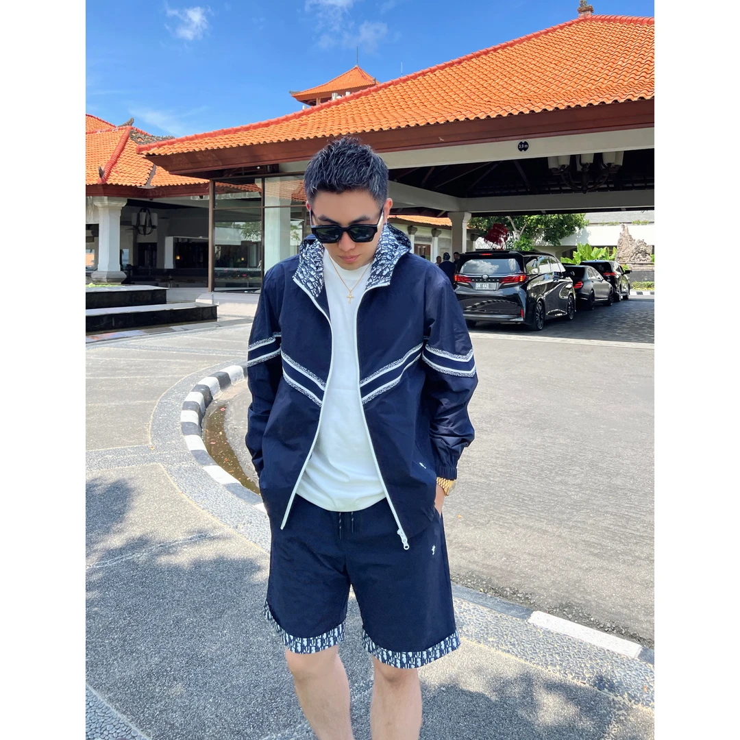 【蓝色提花套装】夏季定制薄款提花休闲百搭短裤防晒外套WD-66307