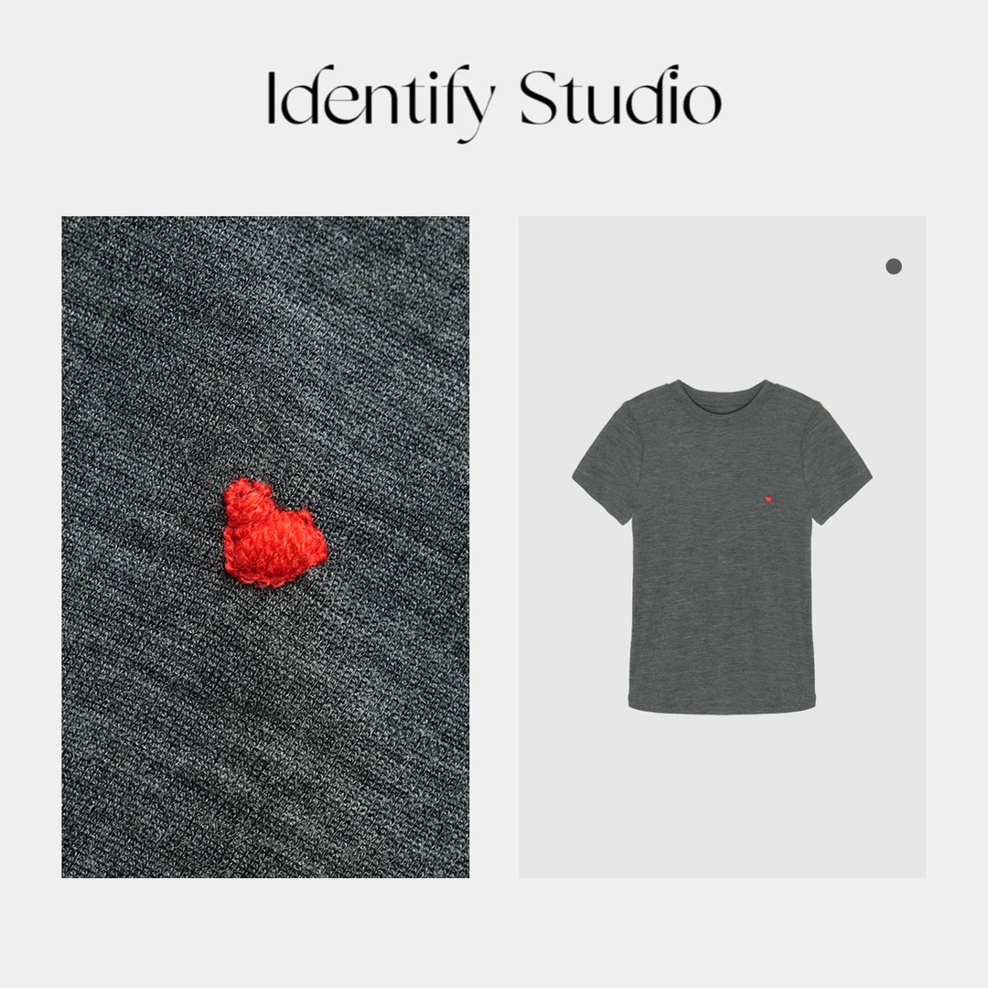 IDENTIFY“小红心T“”爱心短袖上衣休闲中式打底针织衫