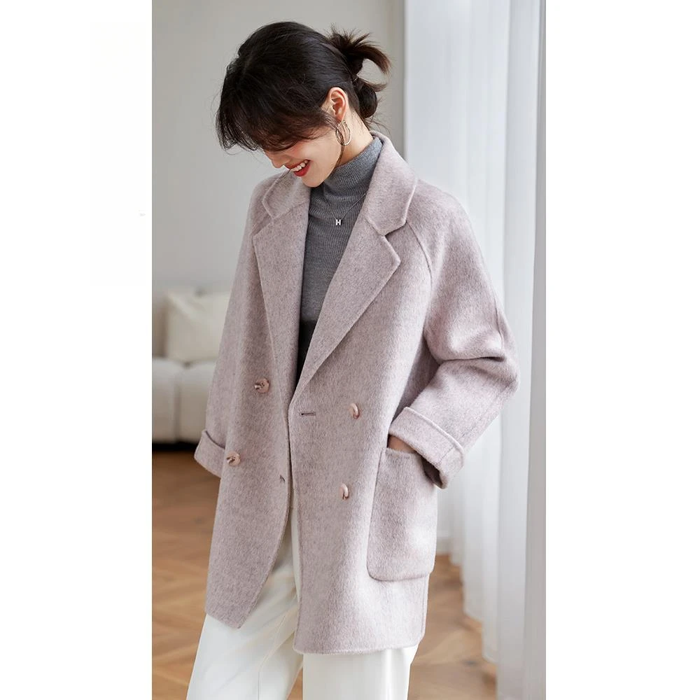 轻奢时尚西装毛呢大衣秋冬新款质感舒适双面零羊绒外套女神范
