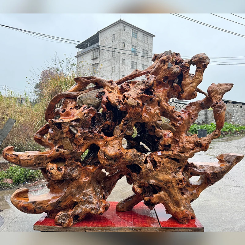 天然大型根雕花架原木随形多层落地绿萝盆景鱼缸架树根底座摆件