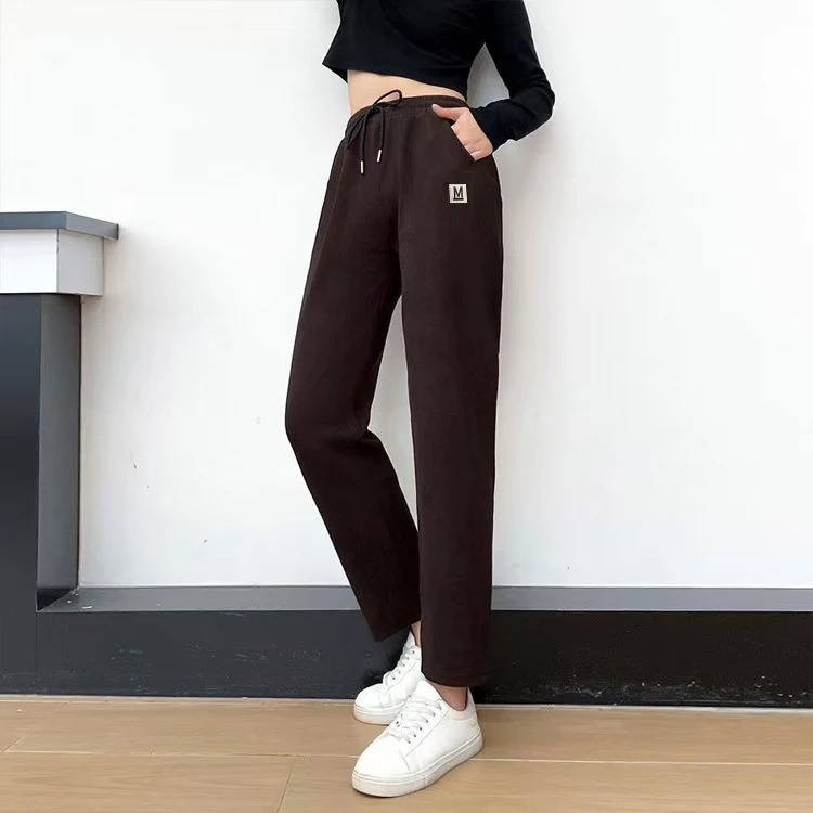 女士直筒时尚百搭显瘦外穿加绒加厚保暖宽松束脚秋冬休闲运动裤