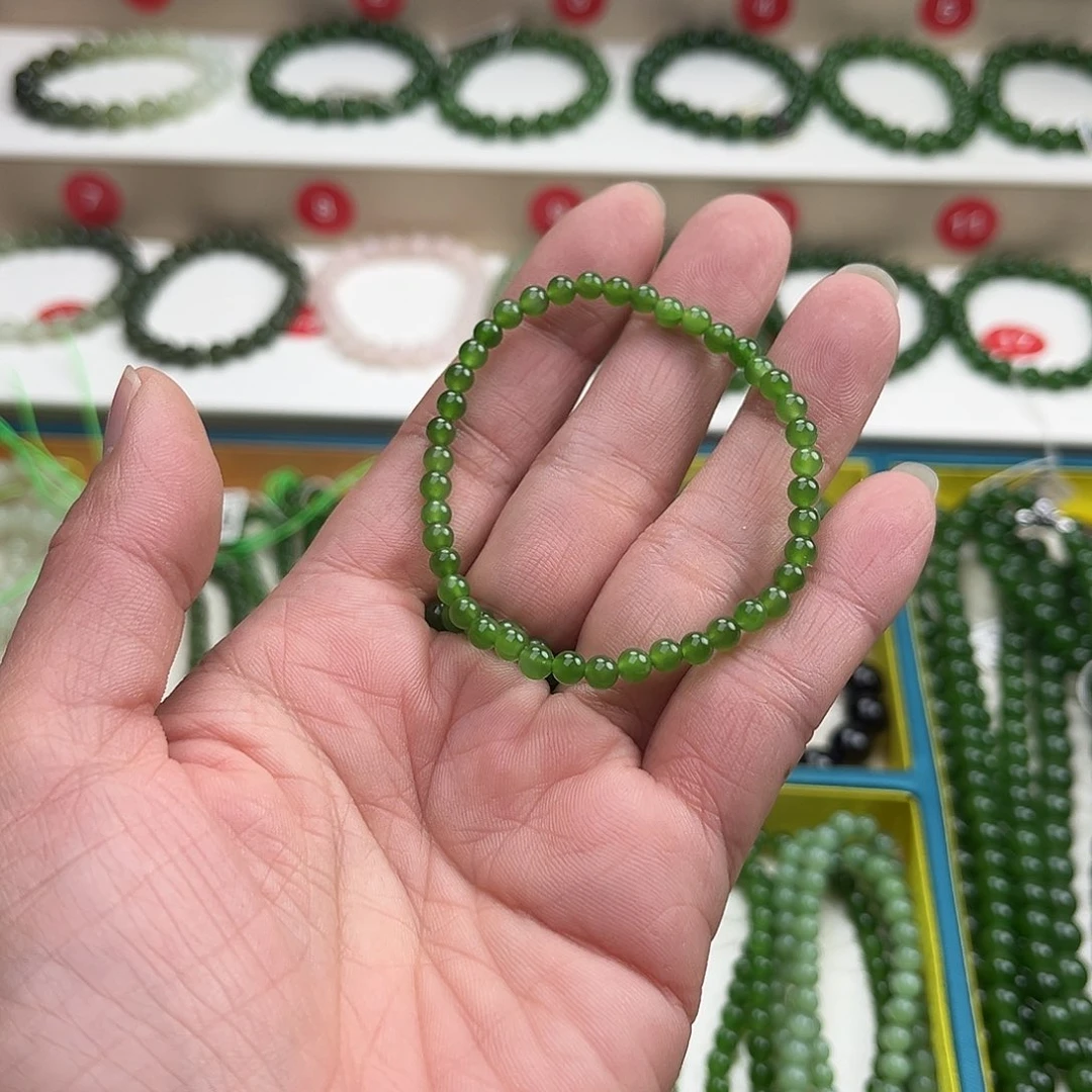 和田玉（碧玉）未镶嵌手链高冰辣阳绿