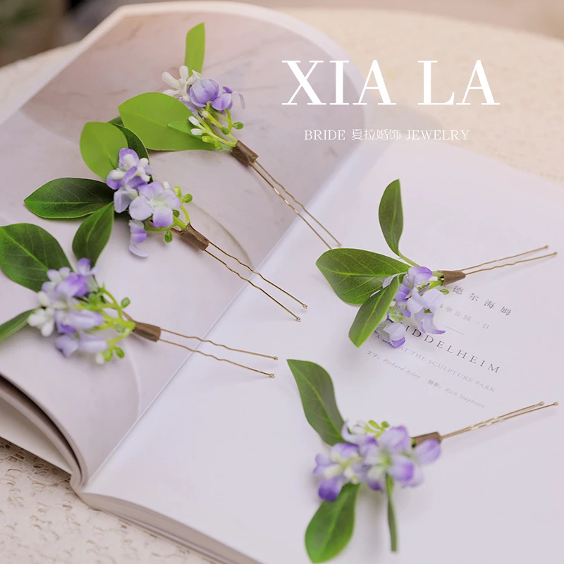 夏拉手工原创款森系清新桂花新娘头饰仙气小碎花绿叶外景晨袍头饰