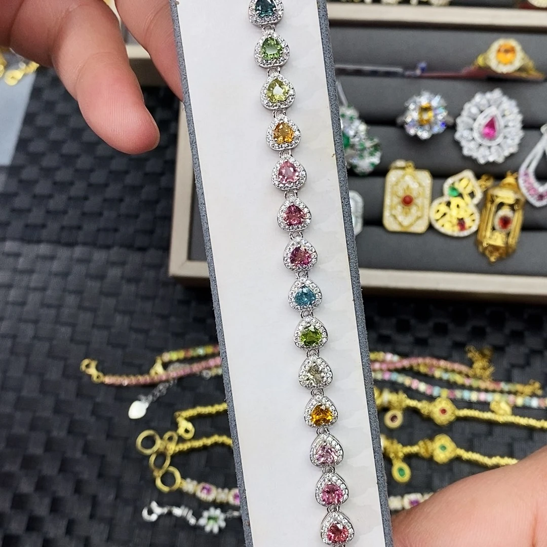 手链碧玺银S925镶嵌