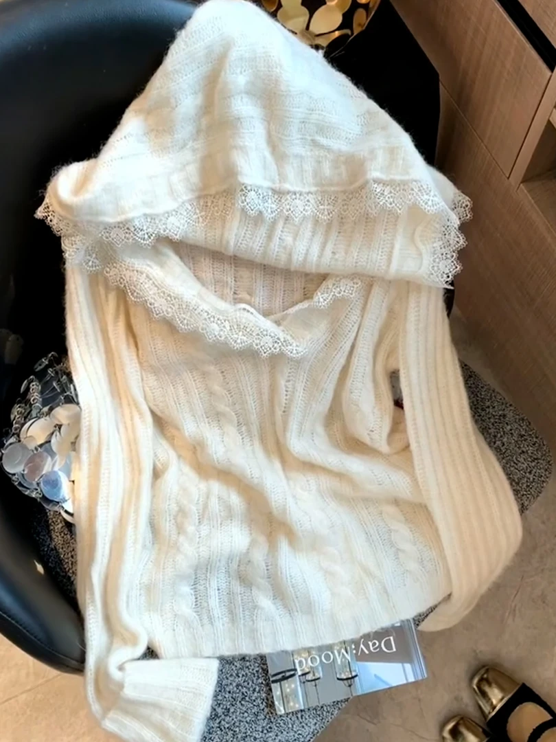 2025秋季新款时尚百搭连帽长袖针织毛衣宽松显瘦小众气质上衣女潮