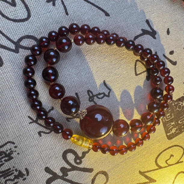 【景轩珠宝】22+天然血珀锁骨链项链气质时尚百搭红色琥珀毛衣链