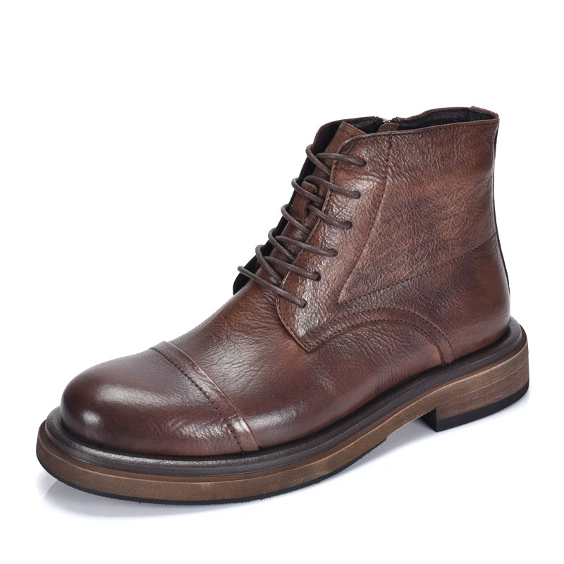 马丁靴男英伦风秋冬季高帮鞋真皮复古短靴商务正装三接头高帮皮鞋