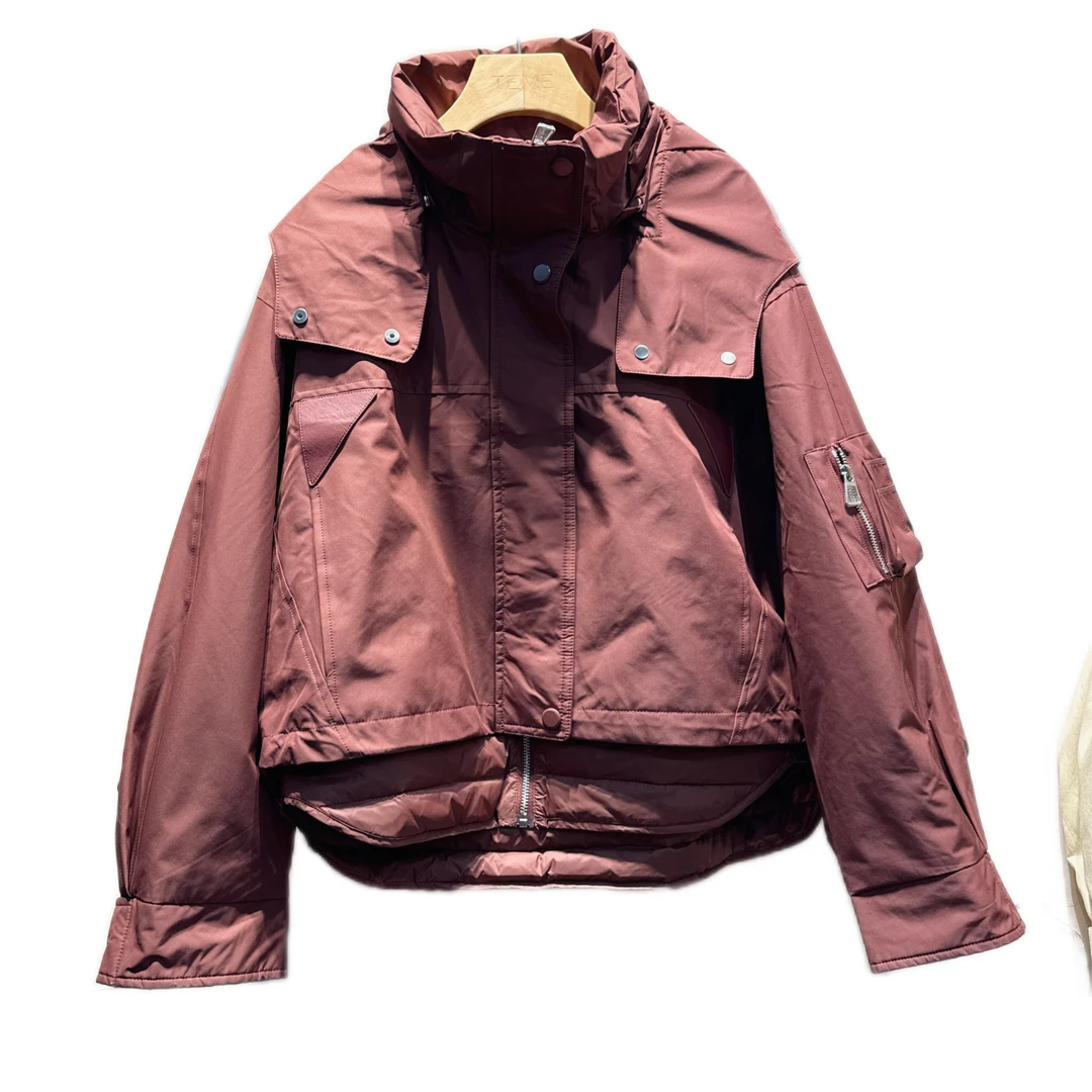 安哥拉红带帽子短款冲锋衣加绒