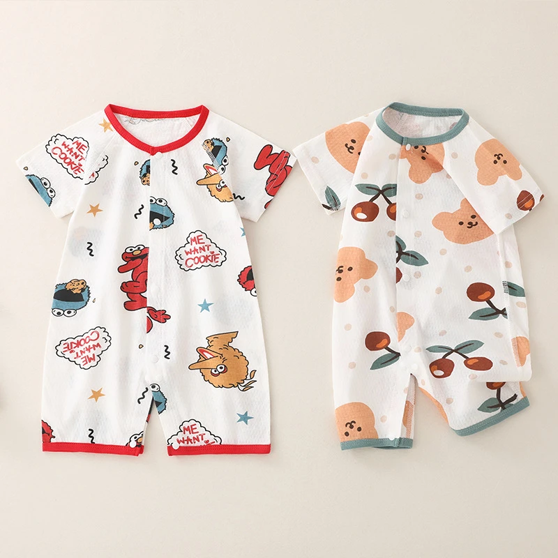 YeeHoO英氏【断码】短袖连体衣新生儿纯棉网眼哈衣婴儿夏天空调房