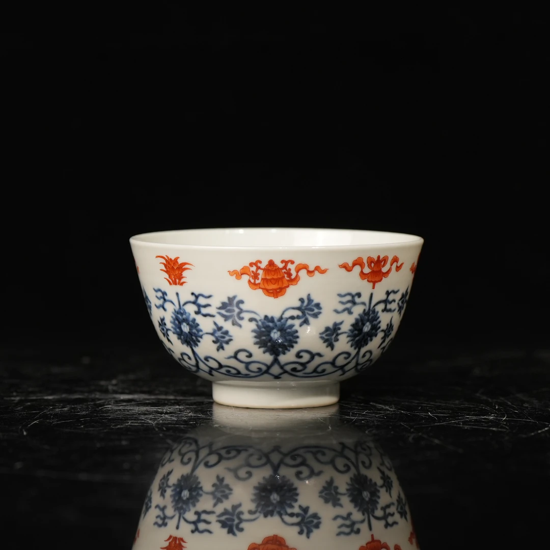 lot16030 6308 清光绪 青花花卉矾红纹饰碗 D:10.5