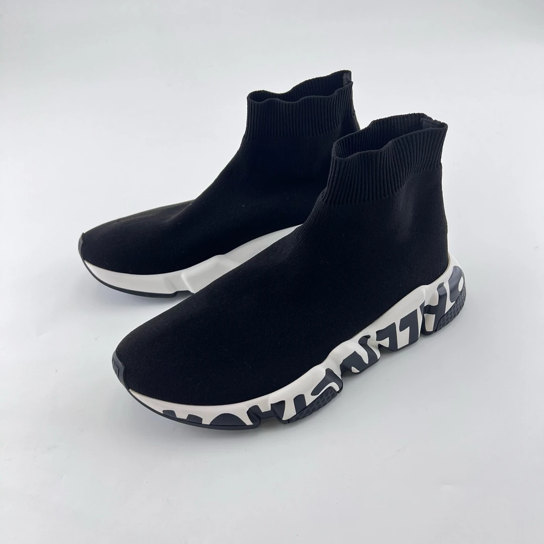 95新 Balenciaga/巴黎世家 37码/黑色针织弹力高邦袜靴/13244145