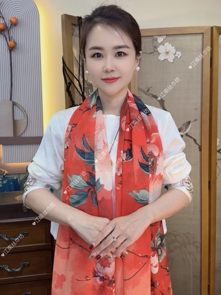 【盛世红颜】薯莨纱高定国风丝巾围巾70*180长巾