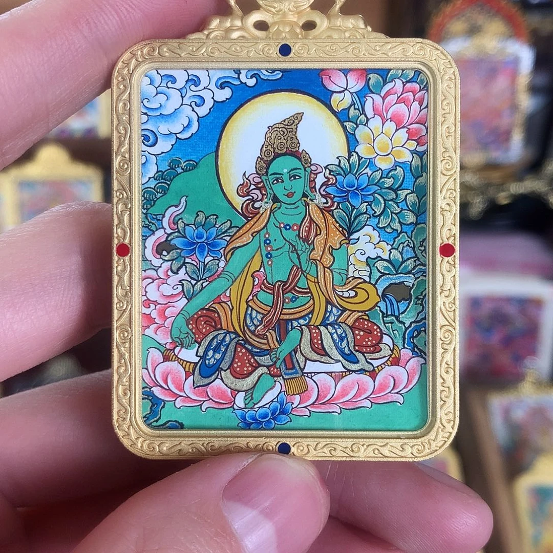 吊坠绿度母热贡纯手绘唐卡