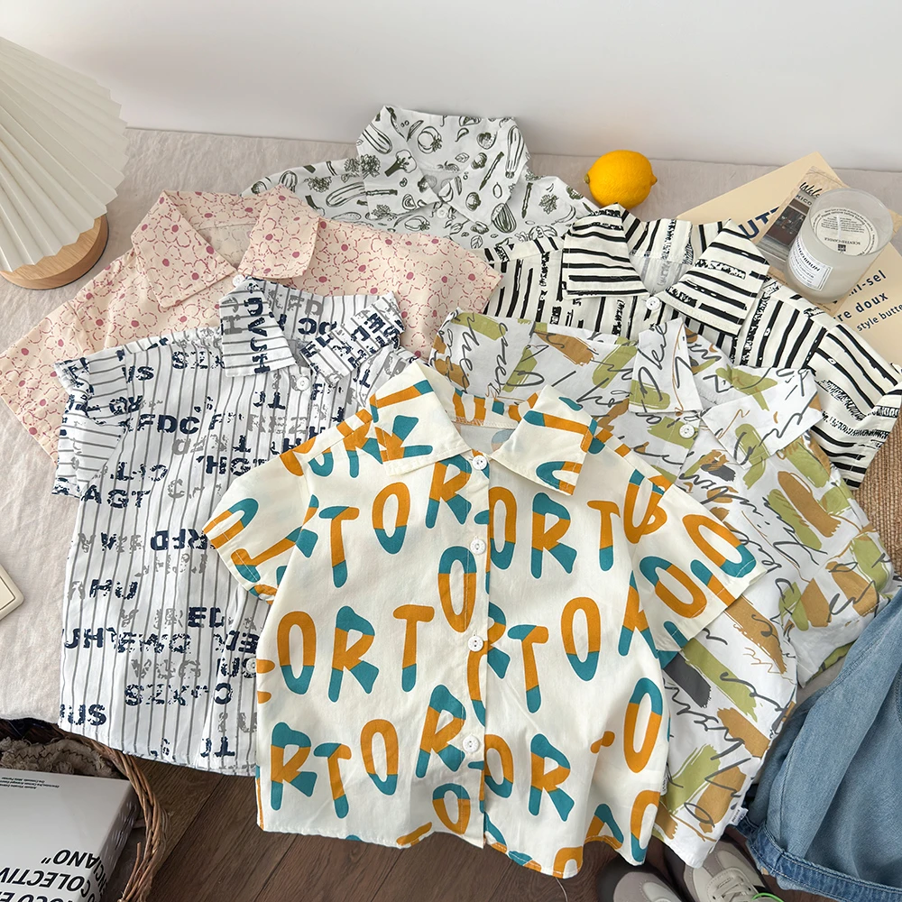 【100棉休闲衬衫】儿童夏季男童2025薄款中大童短袖衬衣夏款童装