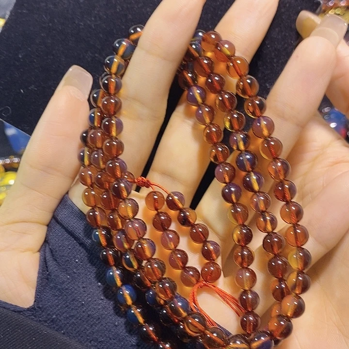 蓝珀未镶嵌珠宝奇石墨西哥红蓝佛珠6