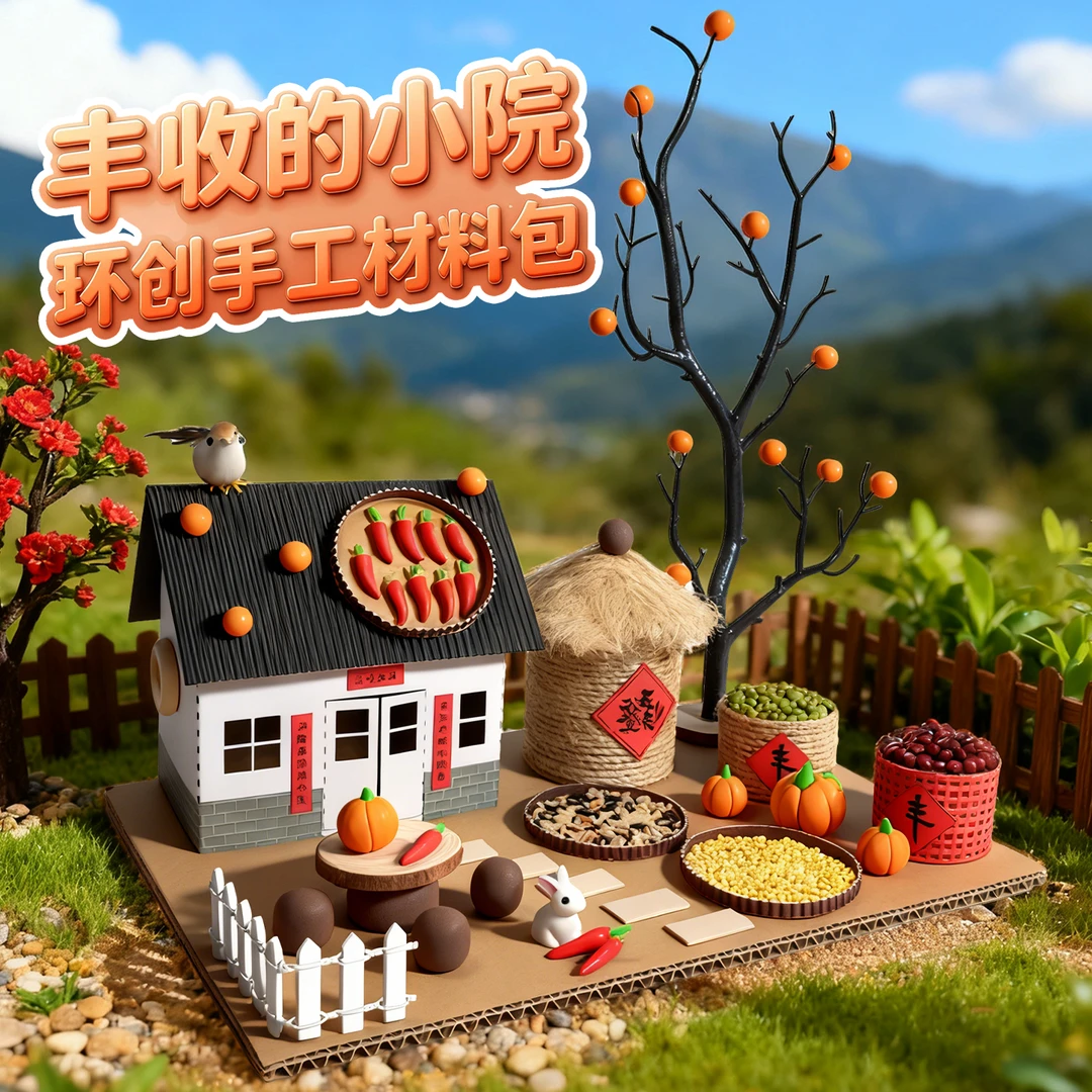 儿童手工diy制作秋天小屋房子粮仓模型全套材料包玩具桌面摆件
