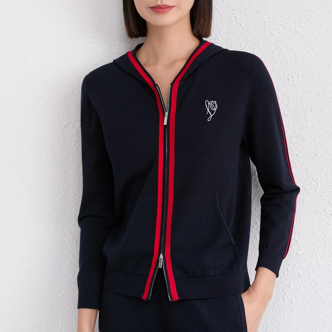 珂莱丽思重工时尚百搭新款针织连帽开衫长袖针织衫5079