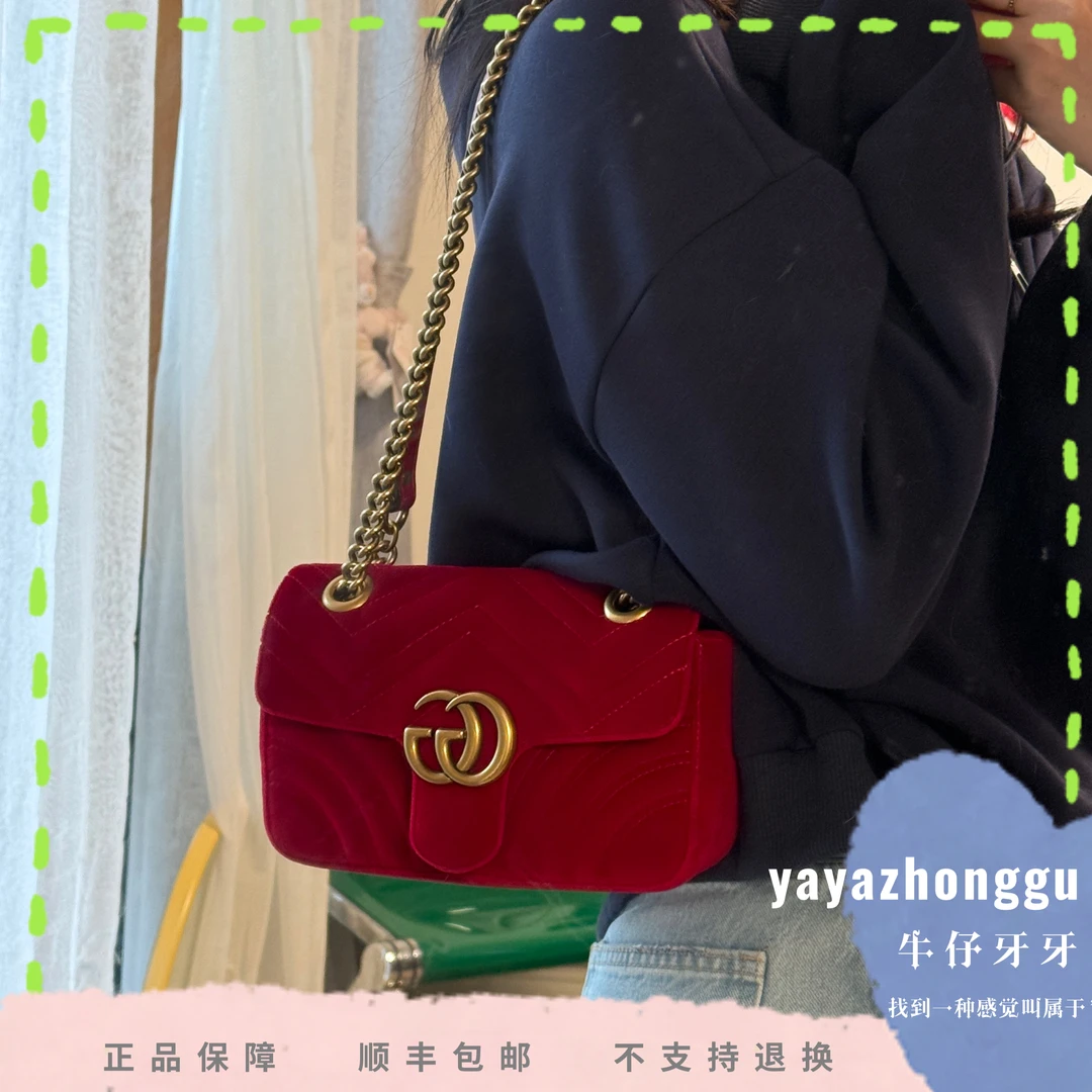 95新 GUCCI/古驰 牙牙 近新丝绒22马梦