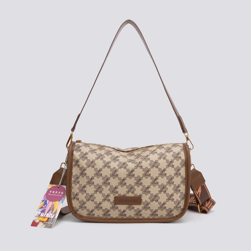 跨境棋盘格波士顿包简约百搭时尚单肩包复古高级感轻奢质感斜挎包