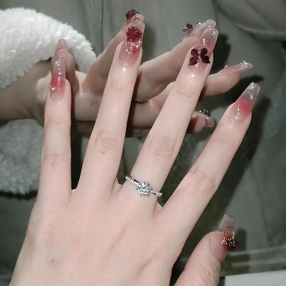 手工穿戴甲乌梅子酱腮红纯欲风美甲可拆卸婚礼春夏热卖玫瑰辣妹