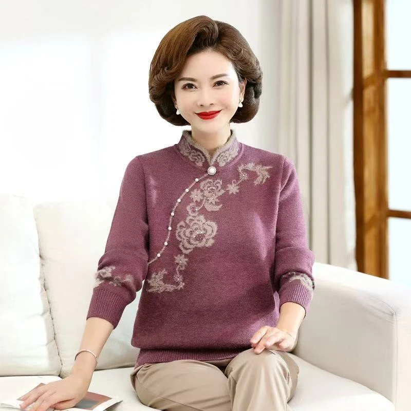 MS[丽姐优选]新款刺绣四色国色天香毛衣