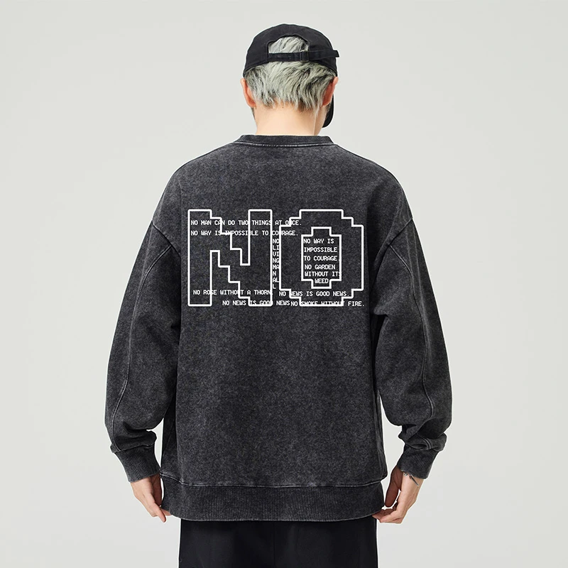 稻草人2025秋冬季新品重磅水洗潮牌印花卫衣男士美式复古宽松圆领