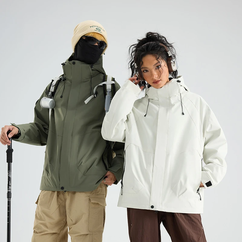新款冲锋衣女三合一防风防水户外男登山服可拆卸外套玫粉色冲锋衣
