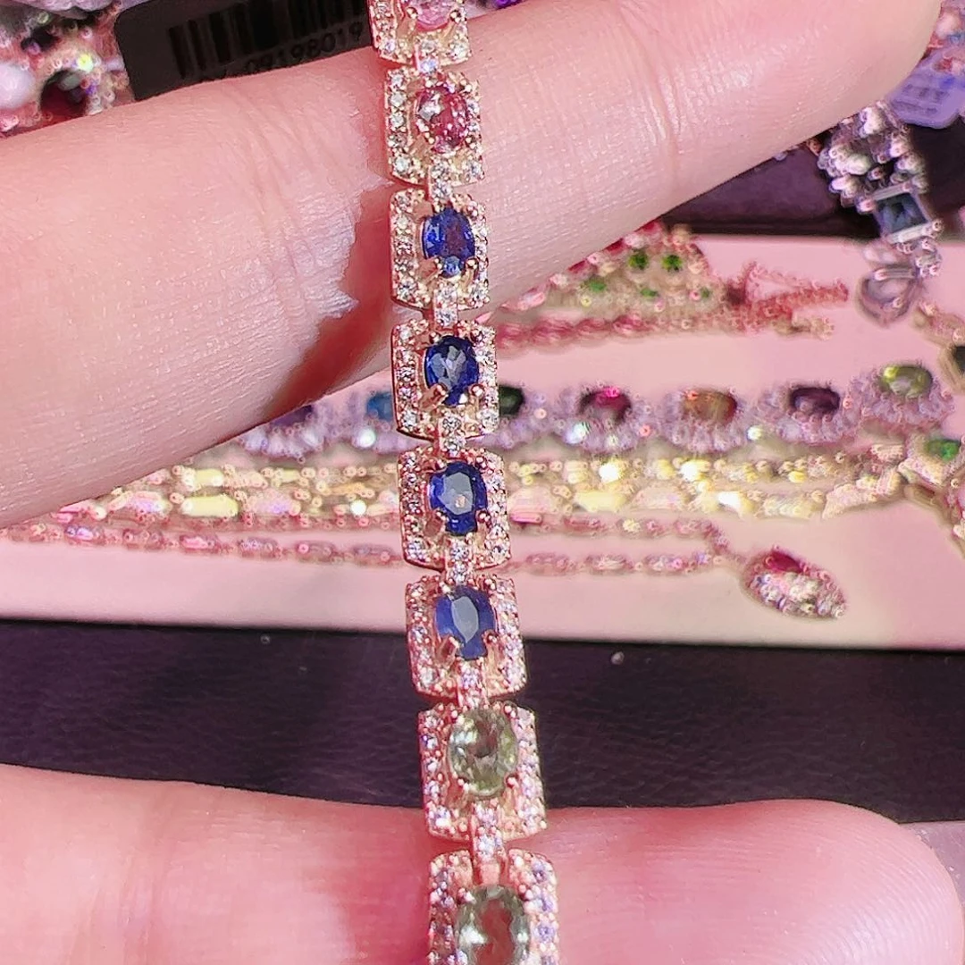 彩色蓝宝石手链银S925镶嵌涵****宝